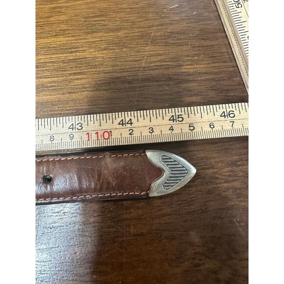 Brown Leather Western Texas Silver Longhorn Belt Men Large Cowboy Measurements - Picture 4 of 6